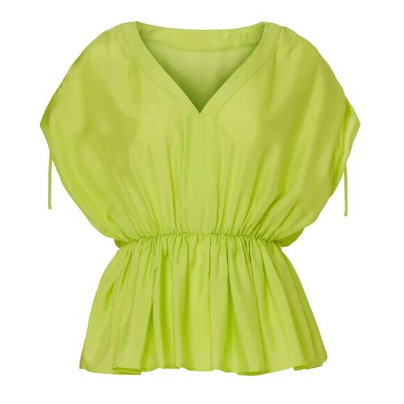 Trina Turk Chartreuse Peplum Top MEDIUM Gathered Grecian Vacation Designer $228 - Picture 3 of 9
